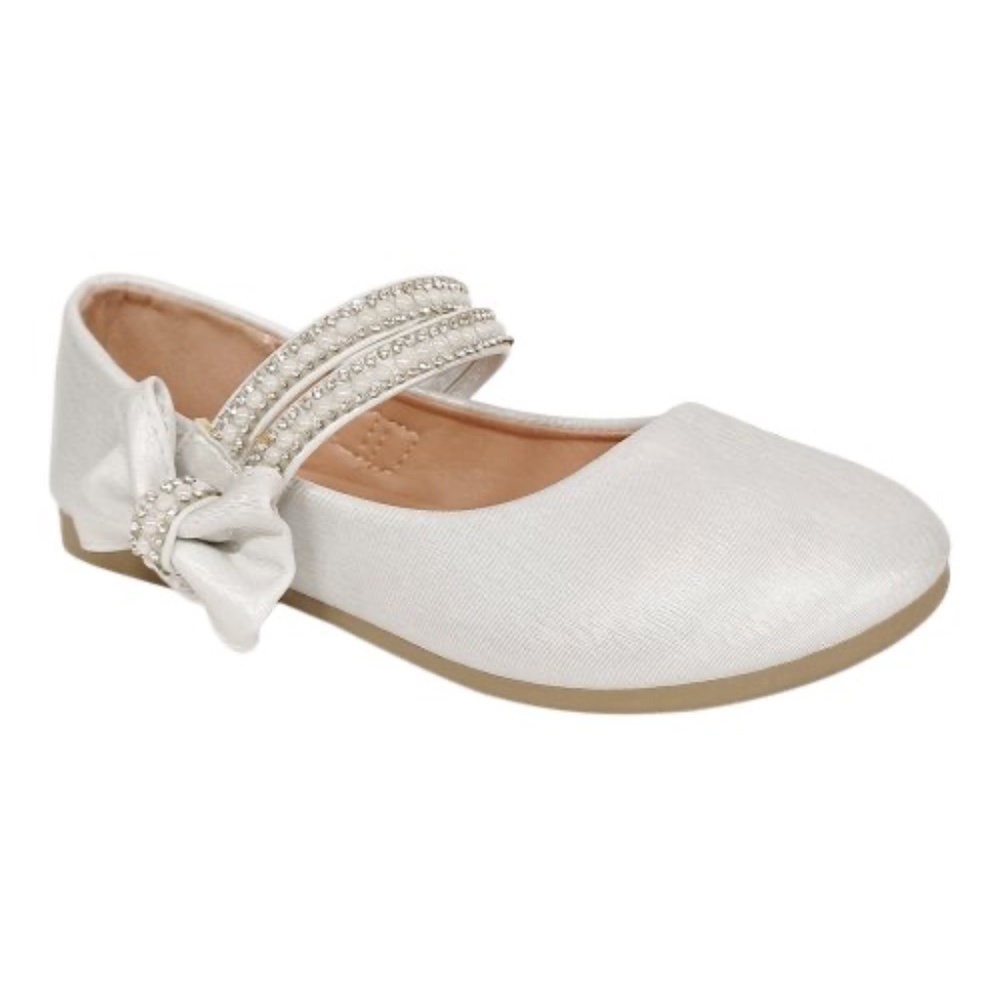 Jelly Beans Silver Bow-Accent Maylor Ballet Flat Size 4